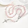 Collana Rosario Perla Rosa Perline di Preghiera Cattoliche Medaglia Vergine Maria Collana con Croce Religiosa per donne Gioielli Religiosi Regalo