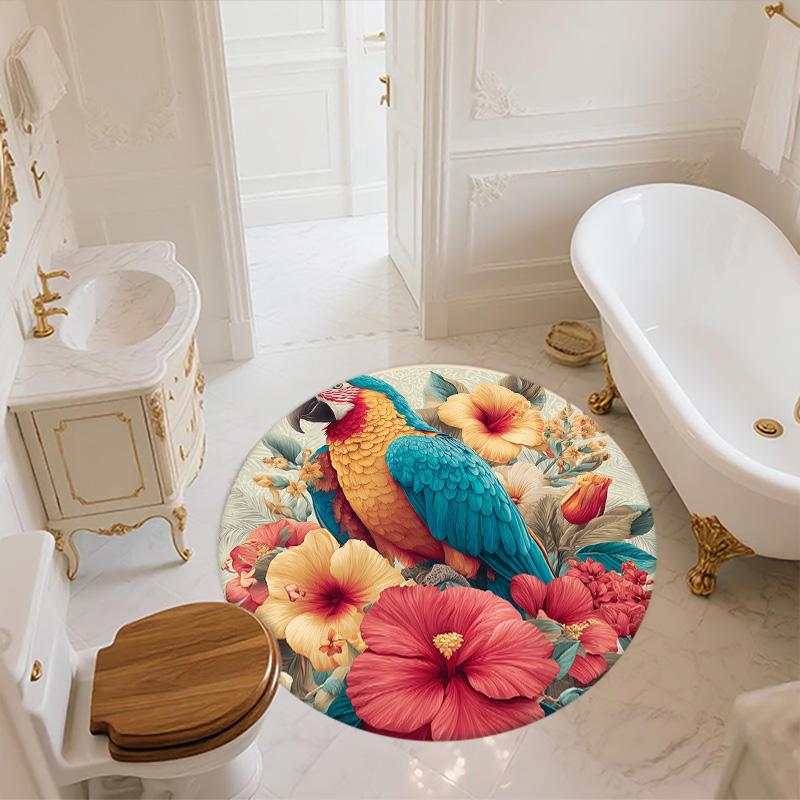 Flower Parrot,Round Area Rug,Carpet Rug for Living Room Bedroom Sofa Playroom Decor,Non-slip Floor Mat