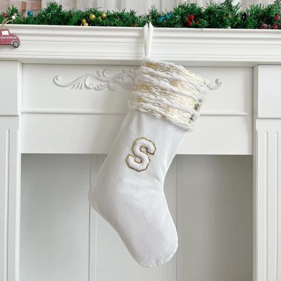 Brodert julestrømpe med snor med stor kapasitet Slitebestandig julebrevsokker hengende dekorasjon