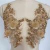 Handmade Diamond Gold Thread 3D Flower Embellishment Sew-On Rhinestones for Wedding Dresses Shoes DIY Projects-Made Felt