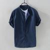Men's Baggy Cotton Linen Solid Short Sleeve Button Retro T Shirts Tops Blouse