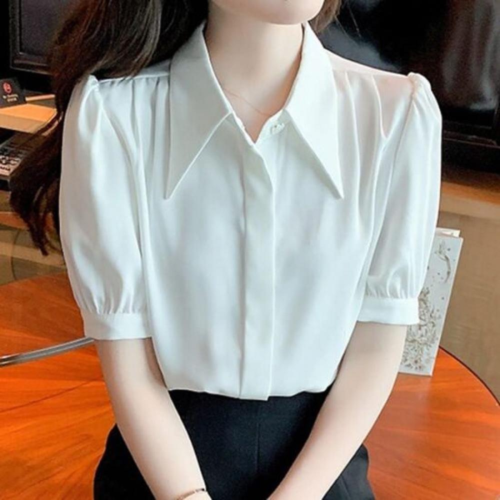 Navava Women Puff Short Sleeve Collar Blouse Nb3171