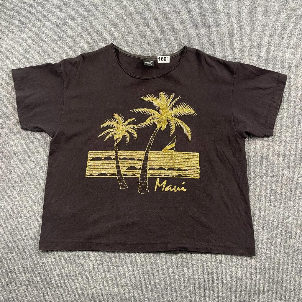 Vintage 90s Maui Beach Hawaii Palm Tree Shirt Womens XL 23x23 Black
