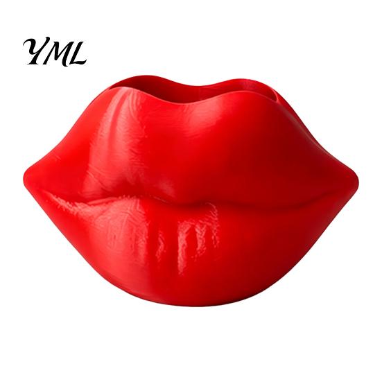 Romantic Valentine Gift for Her Lip Shaped Storage Holder, 3D Printed Red Sculpture Vase, Artistic Decor Desktop Organizer Makeup Brushes Pens,