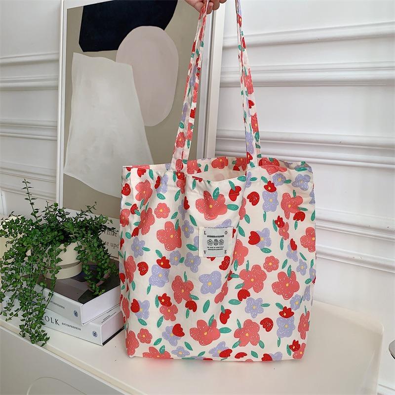 New tote bag large capacity foreign style floral canvas shoulder bag portable girl student shopping bag