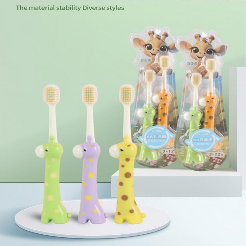 2 Pcs Soft Bristles Kids Toothbrushes Giraffe Shaped Child Cartoon Toothbrush For Kids 3-6-12