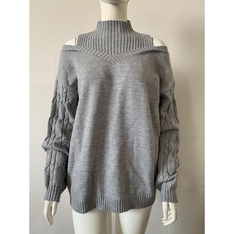Autumn and Winter Women's Strapless High Neck Loose Large Version of The Knitted Sweater