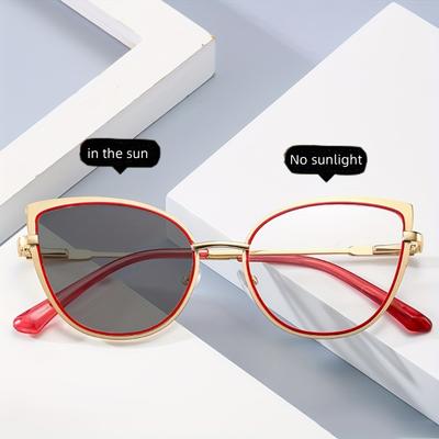 1 Pair High End Metal Cat Eye Frame Anti Blue Light Color Changing Glasses for Men Women Fashion Eyewear