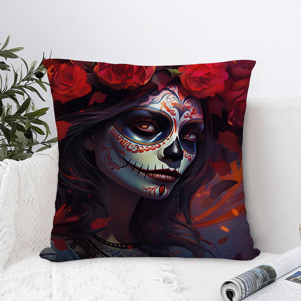Sugar Skull Girl Pillow Case Plush Fabric Soft Pillowcase Double Sided Print Sofa Cushion Cover Throw Pillow Cover