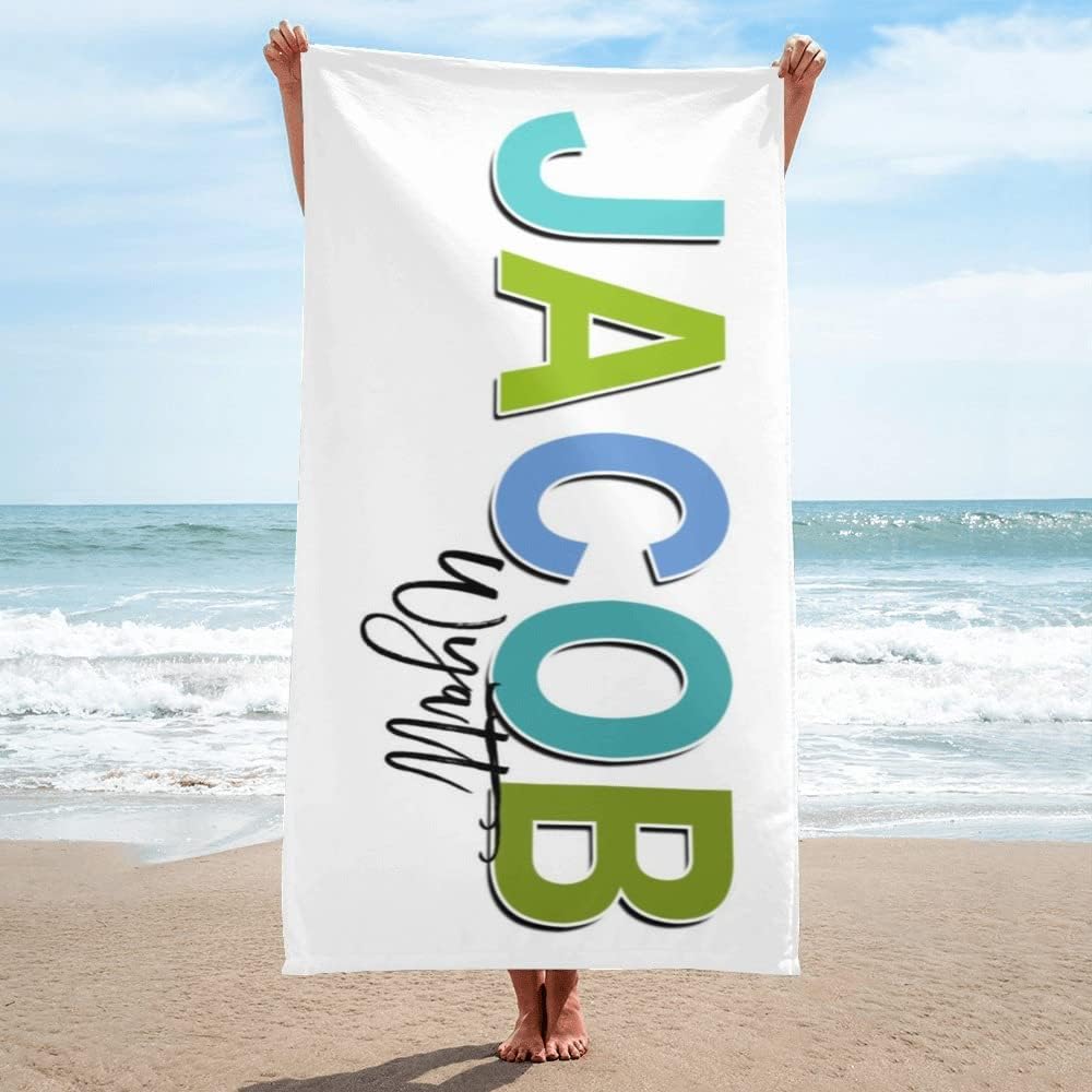 Personalized Beach Towel Custom Name Beach Towel Soft Absorbent Customized Bath Towel for Kids Adults Couples Friends Bridesmaid