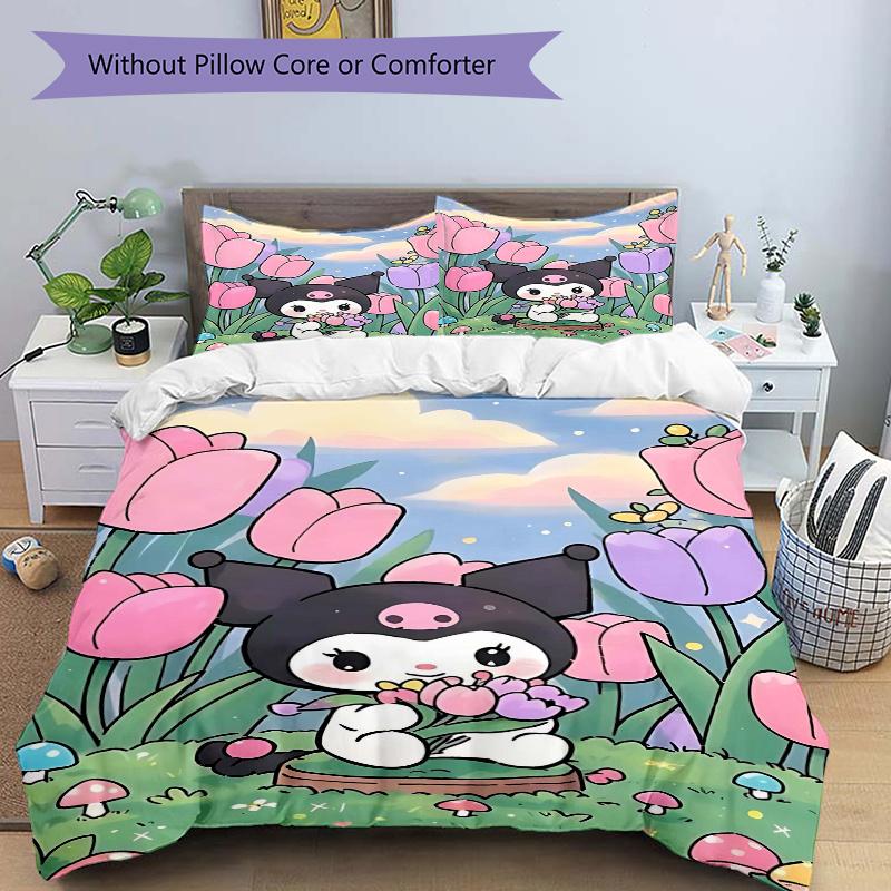 3pcs Floral Adventure Kuromi Print Cover Set Ultra Soft, Breathable, and Comfortable Bedding with Stylish Design for Bedroom and Guest Room Decor