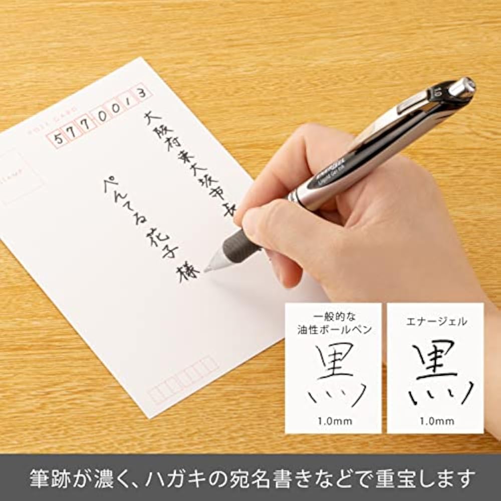 Pentel Ballpoint Pen Gel Ink Gel Knock Type 1.0mm Silver Shaft BL80-A Black 10pcs