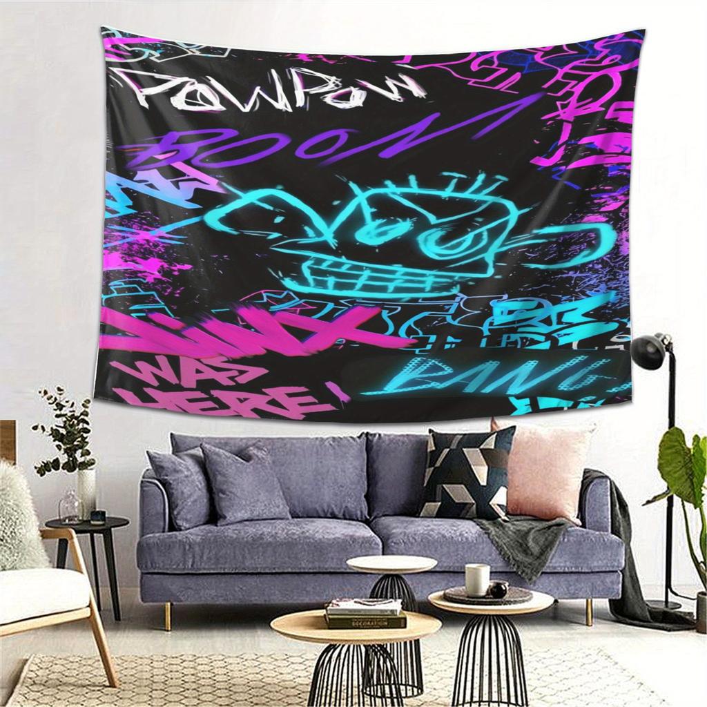 Vibrant Graffiti Skeleton Tapestry  Celebrating Urban Art with Bold Colors and Designs  Perfect for Home Decor