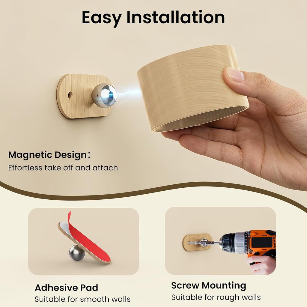 Koopala LED Sconces, Wall Mounted Lamps with Rechargeable Battery Operated USB Port 3 Color Temperatures & 3 Brightness Levels 360°Rotate Magnetic