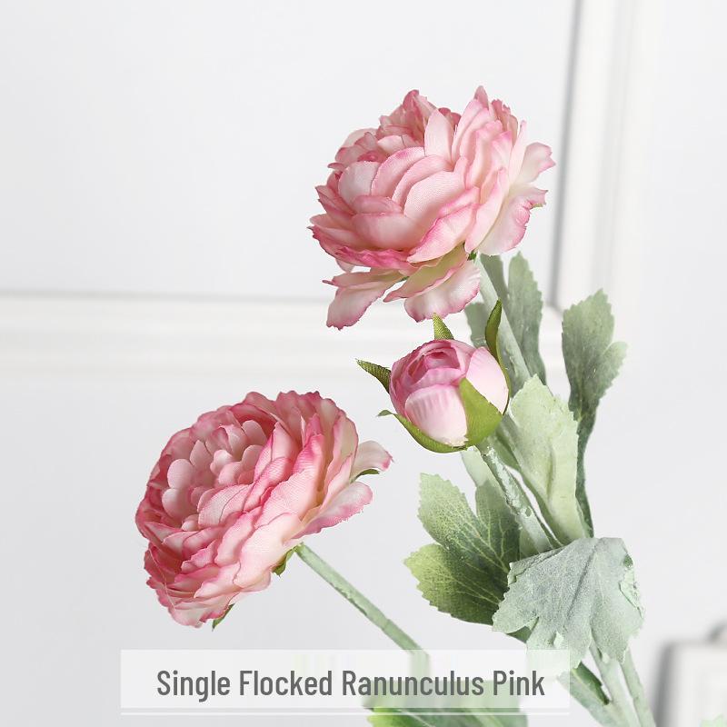 European Flocked Peony with Dew-Lotus Finish - Artificial 3-Head Flower for Home or Wedding Decoration