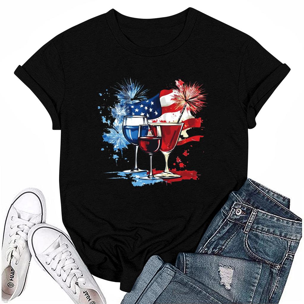 Dámská módní ležérní tištěná tričková halenka s kulatým výstřihem a krátkým rukávem Tričková halenka Halenka