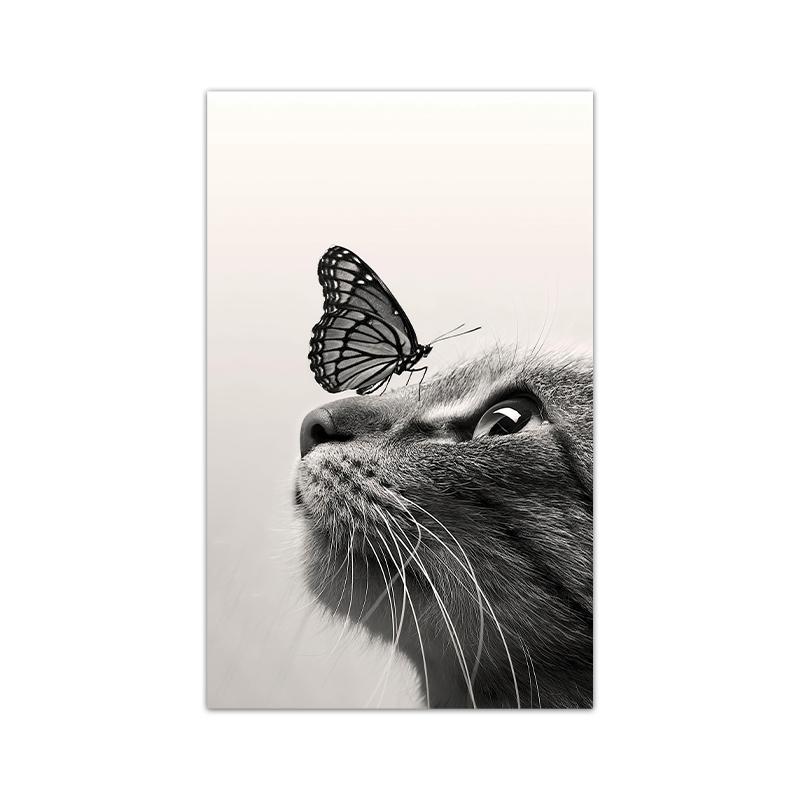 Black And White Cats Butterfly Canvas Painting Cute Animal Poster for Bedroom Decor Sports Landscape Office Room Home Decor G