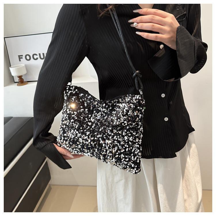 Trendy Sequin Handbag Women's 2024 Spring Latest Fashion Big Capacity Armpit Shoulder Bag Popular Small Square Bag