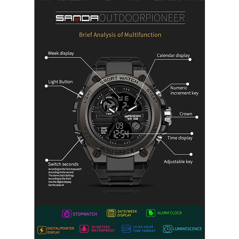 G Style Men Digital Watch Military Sports Watches Dual Display Waterproof Electronic Wristwatch Relogio Masculino 739