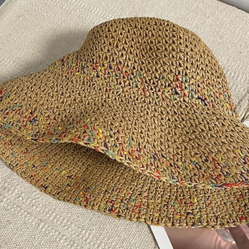 Elegant Straw Hat Bucket Hat Handwoven Breathable Crocheted Hat Holiday Vacation Hat Western Wide Brimmed