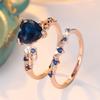 Set di Anelli a Cuore d'Amore in Zircone Nero Blu Cristallo Femminile Moda Vintage Colore Oro Nuziale Matrimonio Fidanzamento Per Donne