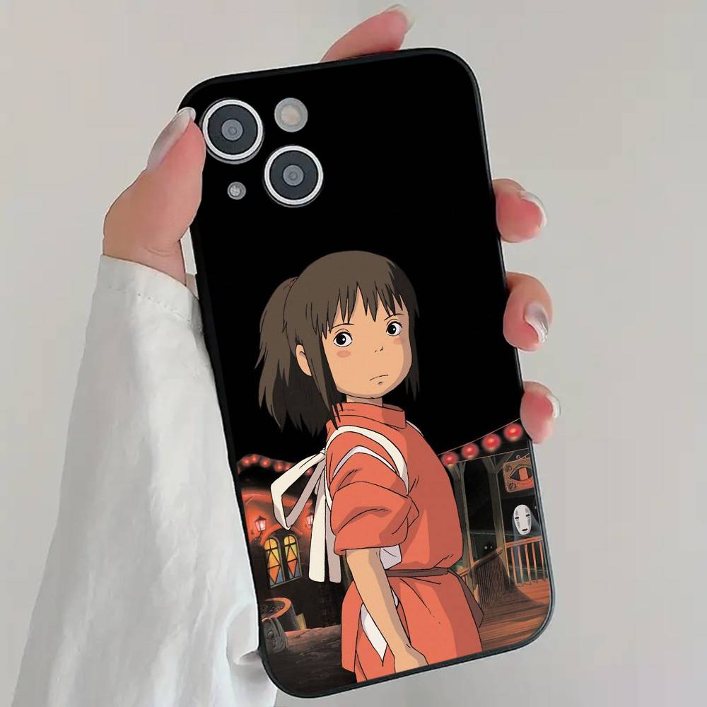 M-Miyazaki Anime S-Spirited A-AwayS T-Totoro Handyhülle Cool Schwarz Silikon Weich Für IPhone 16 15 14 13 12 11 X XR Plus Pro