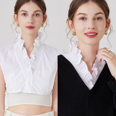 White Cotton Fake Collar Detachable Blouse Dickey Collar Half Shirts False Collar Lace Ruffled Stand Collar For Women & Girls