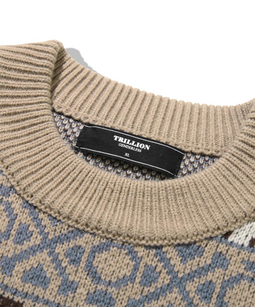 TRILLION Vintage Fair Isle Jacquard Crewneck Knit_Beige