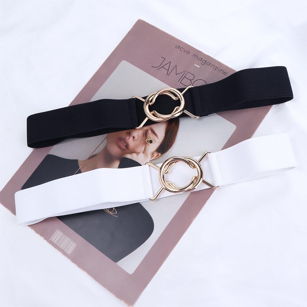 Solid Color Knot Gold Round Buckle Belt Women Waistband Female Waist Strap Elastic Waist Belt