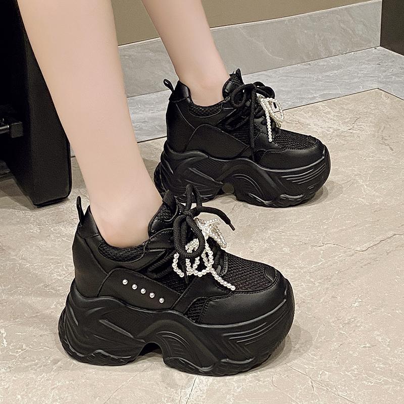 Brand 2025 Spring Breathable Mesh Sneakers Hidden Increasing Sport Shoes Woman Wedge Casual Chunky Shoes High Platform Shoes 9CM