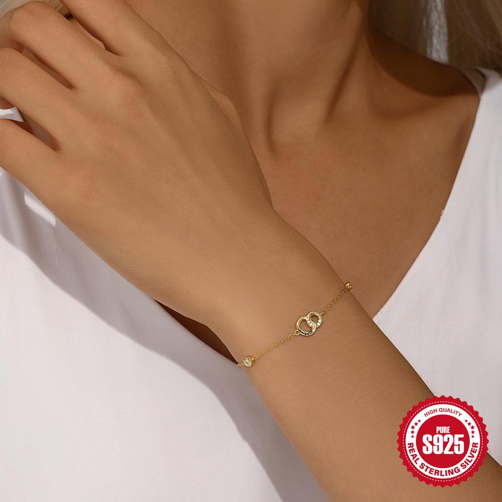 Wind Commuting Simple Wear S925 Sterling Silver Double Ring Luck Simple Bracelet Bracelet Bracelet