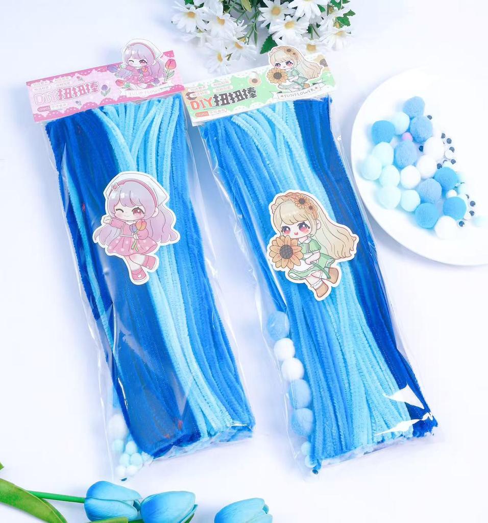 100-Pack Eco-Friendly Glitter Pipe Cleaners - DIY Educational Tinsel Chenille Stems for Kids