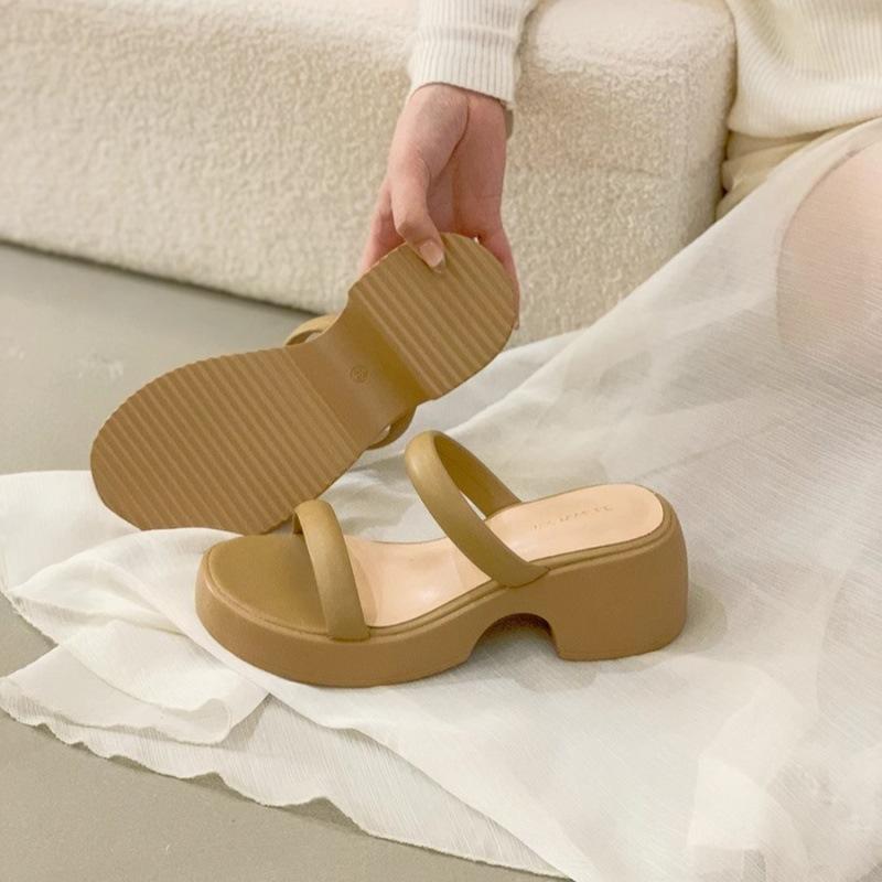 

Французские шлепанцы на толстой подошве с открытым носком, женские, 2025, новая мода, универсальные, с юбкой, крутые шлепанцы 40