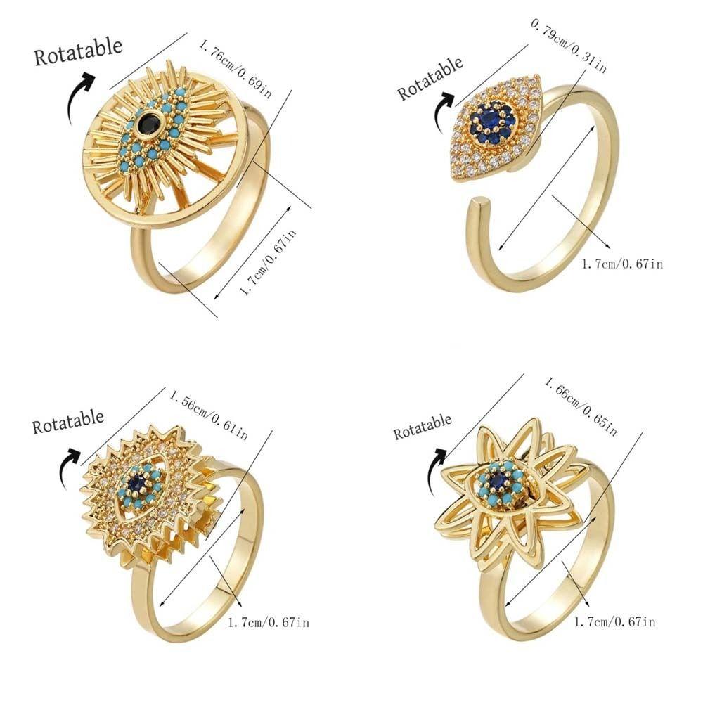 Copper Devil's Eye Ring Rotatable Opening Finger Ring Zircon Luxury Ring Clothes Accessories