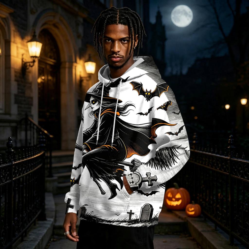 Men's Halloween Printed Long Sleeve Pullover Hoodie