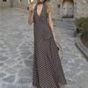 European and American new retro polka dot holiday dress, neck deep V big halter pendant big pendulum long dress