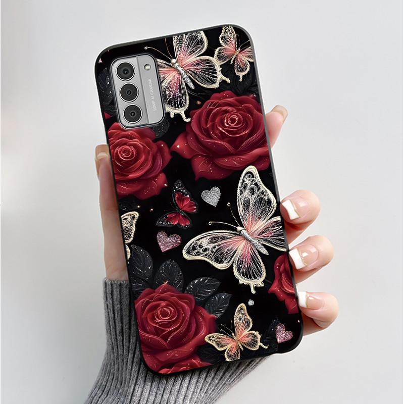 Custodia per Telefono Stampata Per Nokia G42/Nokia G310 5G/Nokia G60 5G/Nokia G100 Cover Guscio Morbido in Silicone Nero Custodie Carine con Fiori e Cartoni Animati