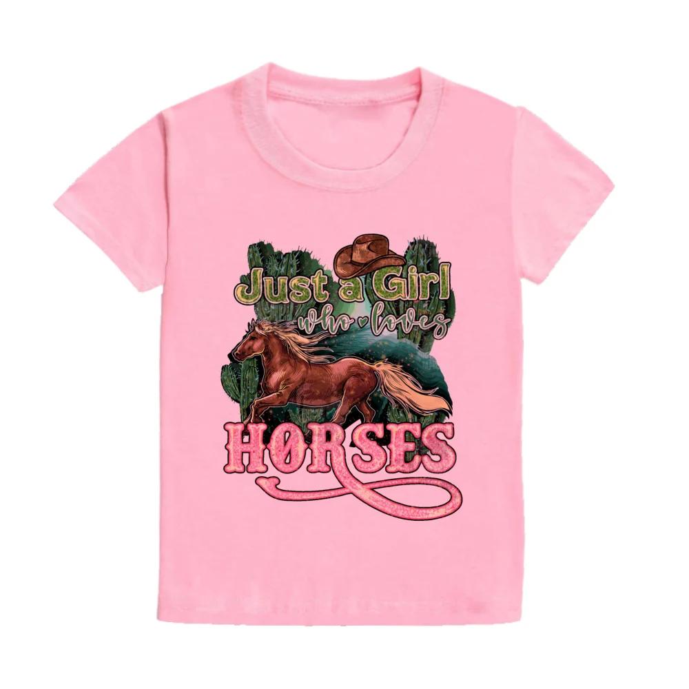 Just A Girl Who Loves Horses Print Kids Tshirt Toddler Short Sleeve Shirt Girls Cute Clothes Children Kid Gift Child Summer Tee