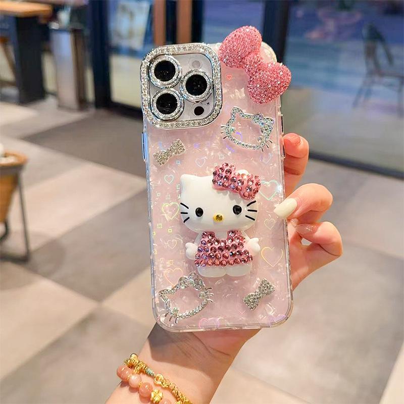 Rhinestone Bow Three-Dimensional Cat Mobile Phone Case For Iphone17Promax All-Inclusive Apple 15 Hard Case Light Luxury
