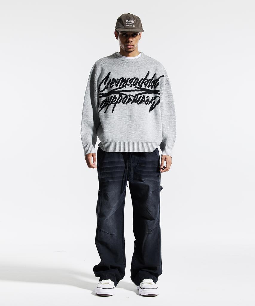 CREAM SODA LAB Big Graphic Jacquard Knit Sweatshirt Gray
