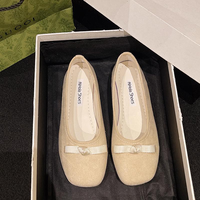French Bow Round Head Ballet Shoes Girl 2025 Summer New Fairy Shoes Flat Gentle Evening Shoes Single Shoes