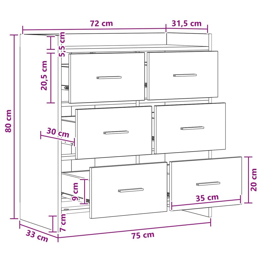 Sideboard White 75 x 33 x 80 cm Engineered Wood