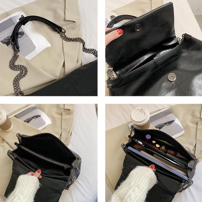 New Leather Women's Bag Korean Version Crossbody Bag Chain Bag Versatile Large Capacity Single Shoulder Bag for Women