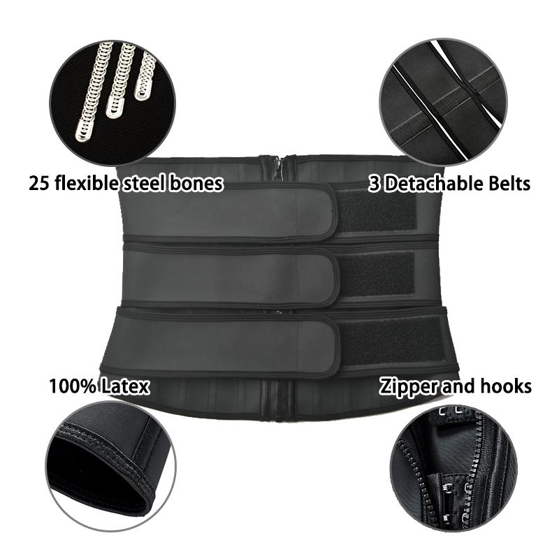 Drop Shipping 25 9 Latex Body Cincher Three Detachable Belt Flat Tummy Wrap Steel Bone Slimming Corset for Plus Sizes
