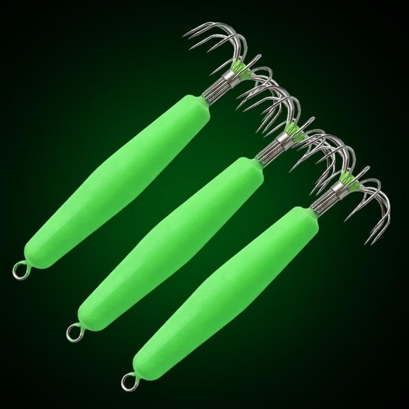 Multiple Hook Squid Fishing Lures Glow In Dark Coating Precisions Weight Marking For Performances