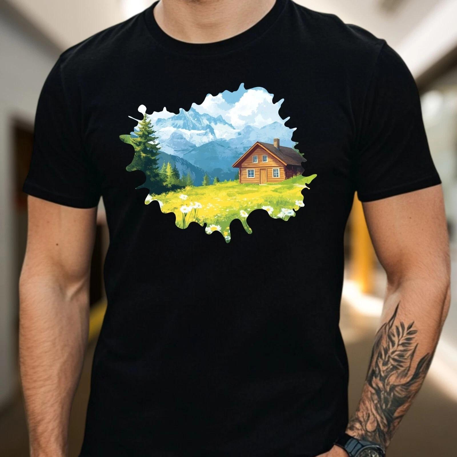 T-Shirt Herren Schweiz Hütte in der Natur Motiv Baumwolle Größe S bis 5XL XL
