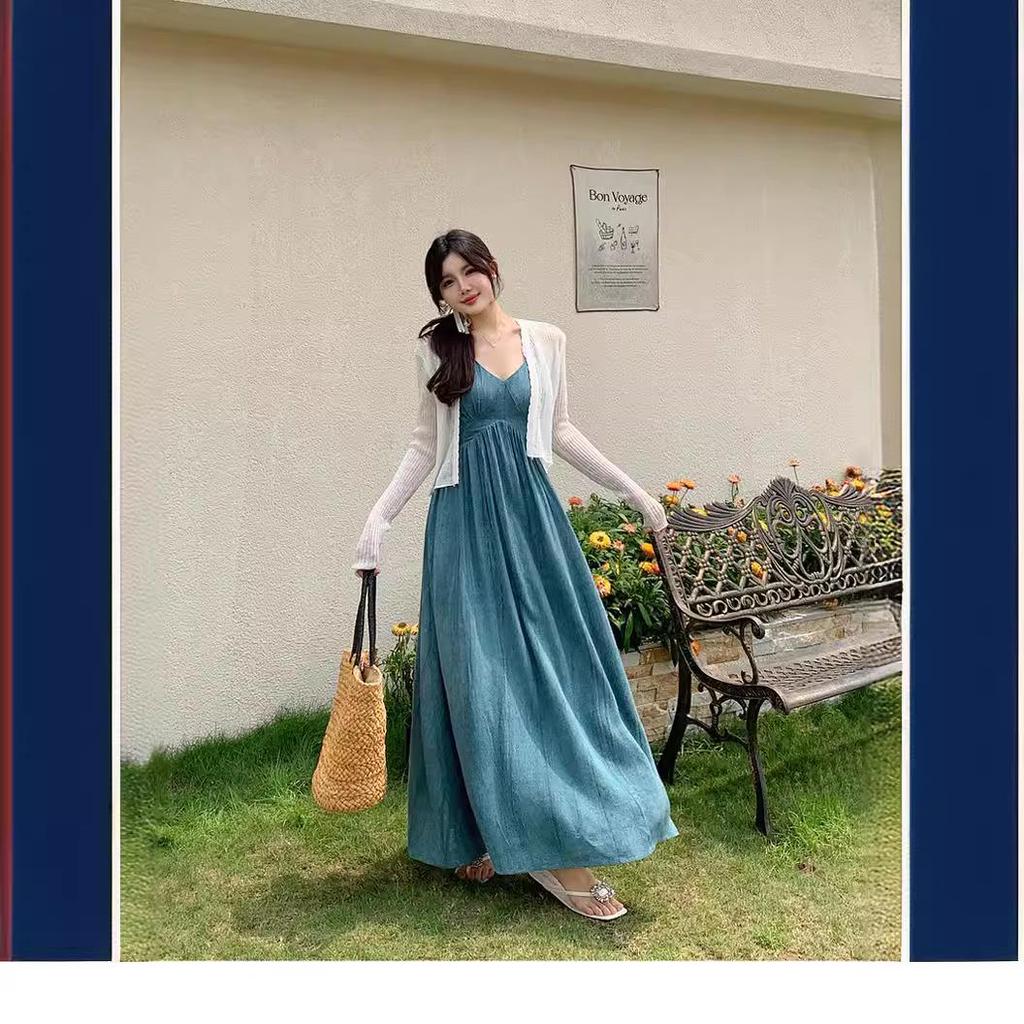 Women's Plus Size Summer A-Line V-Neck Suspender Dress, Chinese Style with Slim Waist and Tube Top Design