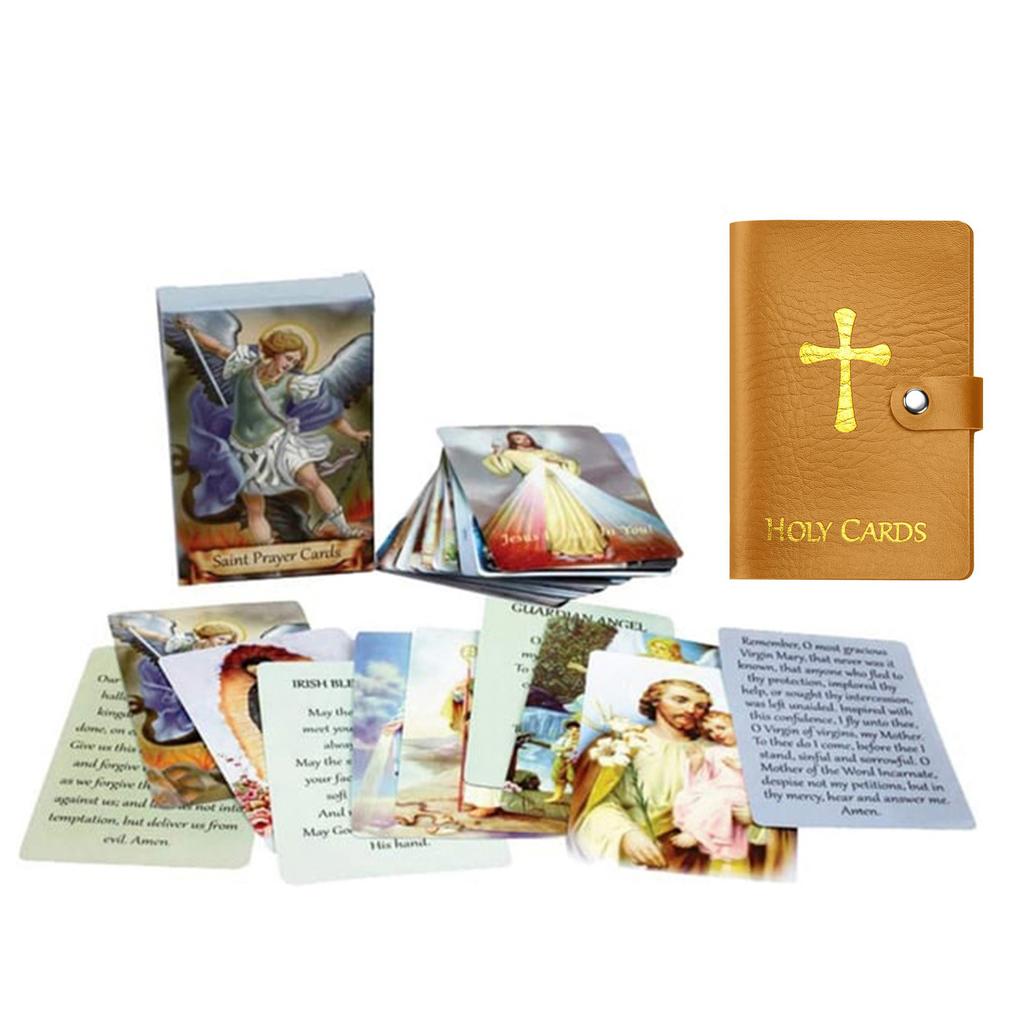 Katholischer Faux-Leder-Heiligenkartenhalter mit Druckknopfverschluss, Taschenformat-Gebetskarten-Organizer für religiöse Andacht und Kartenaufbewahrung