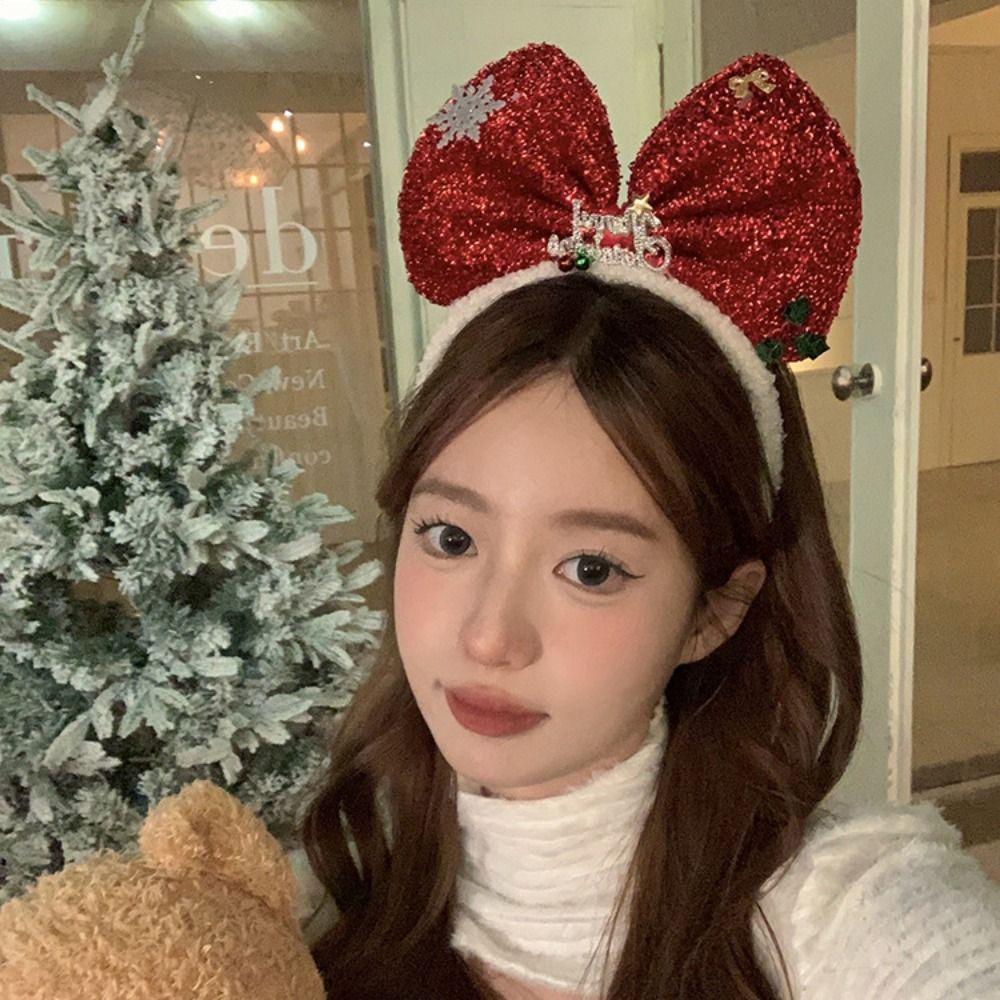 Plush Christmas Hairband Non-slip Christmas Headband Trendy Bowknot Hair Hoop  Kids