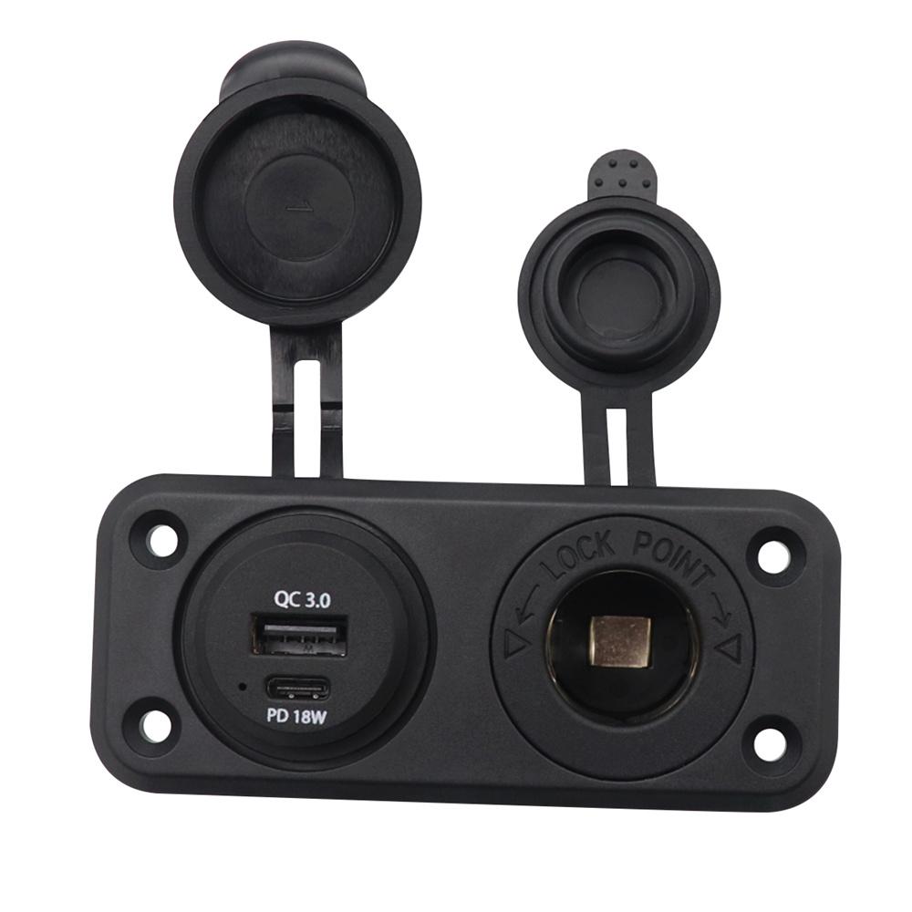 12V/24V QC 3.0 & TYPE-C Dual USB Charger Car Cigarette Lighter Socket Plug Panel